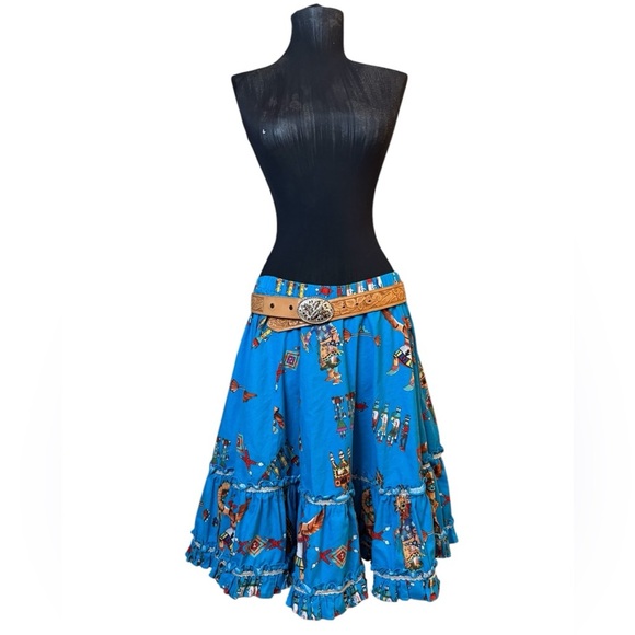 Vintage The Great American Square Dance Company Blue SW Aztec Circle Skirt - Picture 3 of 15